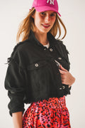 Cropped denim trucker jacket in black
