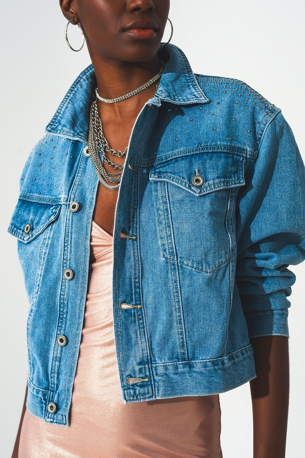 Studded denim jacket in blue