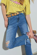 Straight Distressed Jeans in Medium Wash