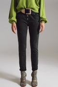 Skinny jeans with visible buttons in military green
