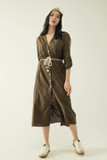Long sleeves Khaki shirt dress with button closure