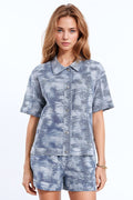 Button Up Polo Shirt In Tie Dye Blue