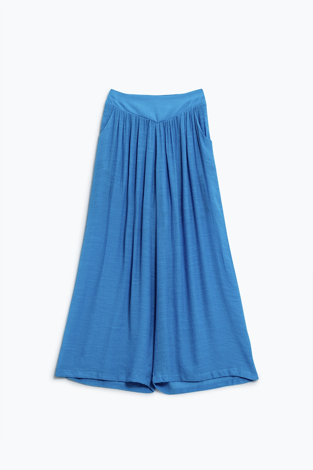 Blue Palazzo style Pants With Side Pockets And Thick Waist Band