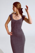 Black Midi Thick Rib Bodycon Dress With Cap Sleeves