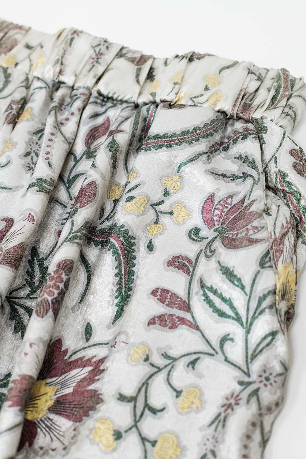 gray flower printed satin pants
